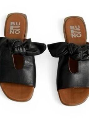 Bueno Black Knot-Front Leather Slide Sandals